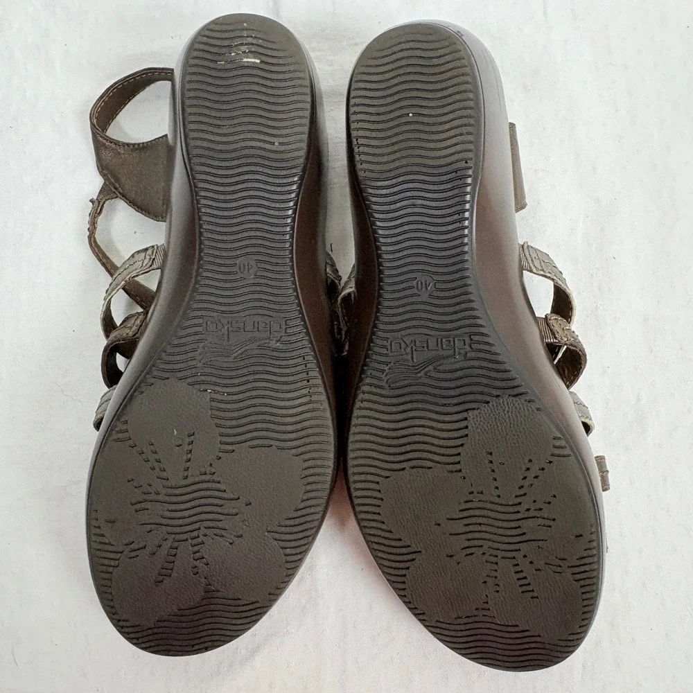 Dansko Womens Drea Fisherman Metallic Bronze Silver Gladiator Wedge Sandals US 9